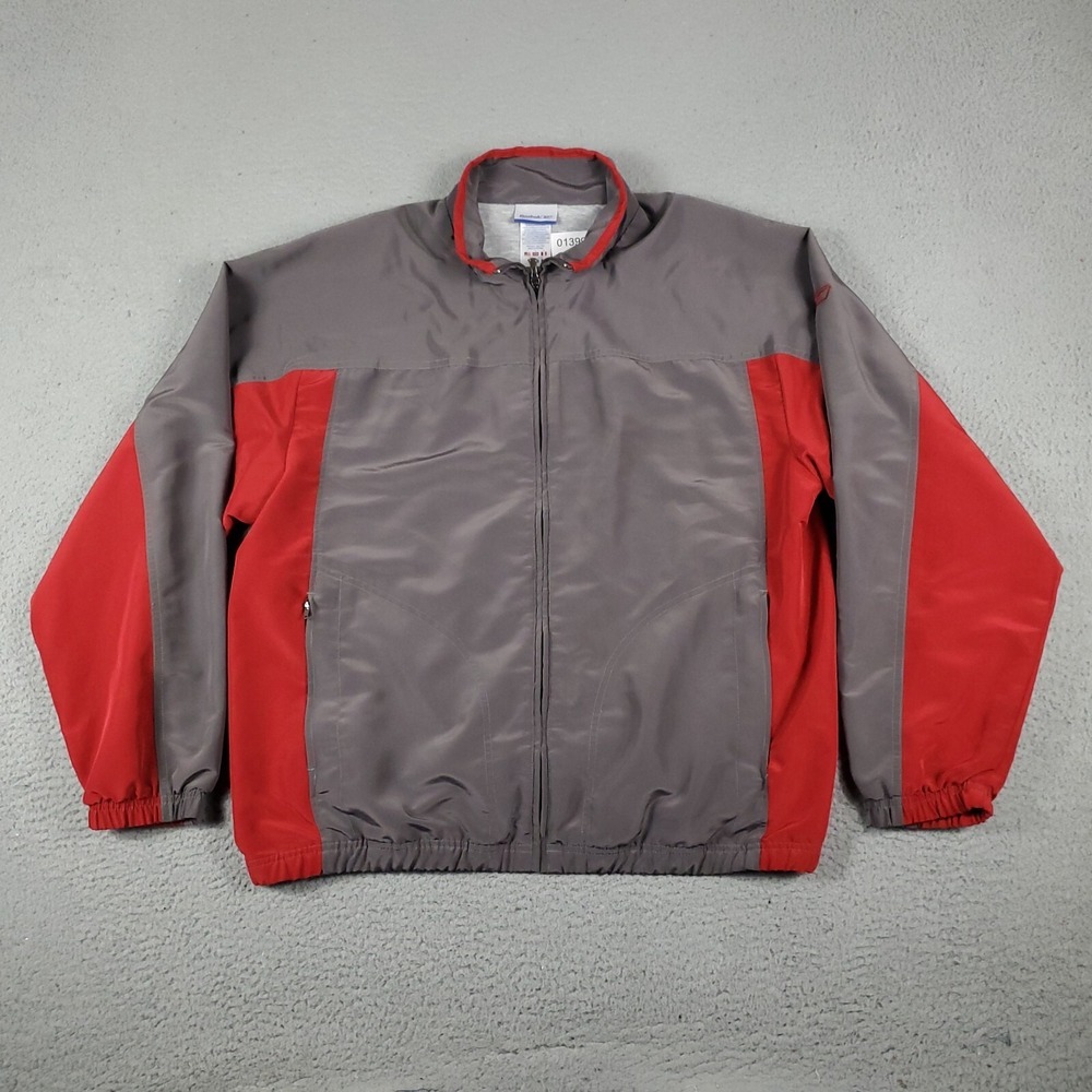 Reebok Red Gray Full Zip Winter Windbreaker Jacket Mens Size Large - Picture 1 of 8